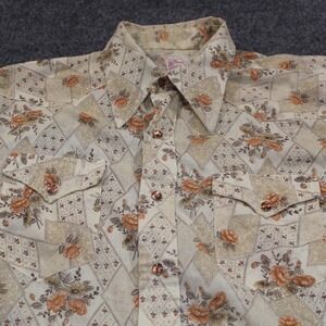 Wrangler Permanent Press L/S Pearl Snap Western Shirt Floral Pattern Size L